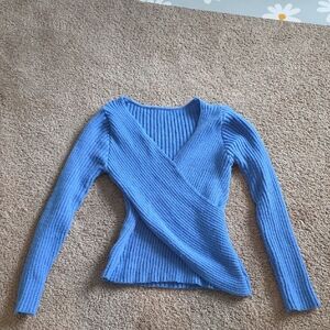 SHEIN Blue V-Neck Ribbed Sweater